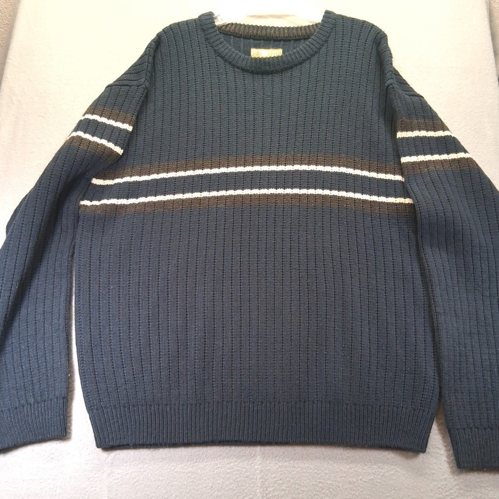 Sun River Men's Knitted‎ Sweater Size XXL Blue with Stripes Long Sleeve Pullover